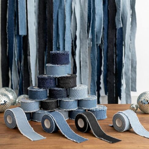 15 Rolls Frayed Denim Ribbon Blue Jean Baby Shower Decorations Denim Party Decorations 1.18 Inch Wide 30 Yards Total for DIY Crafts Wreath Wedding Invitations Gift Wrapping Home Decor in Saudi Arabia