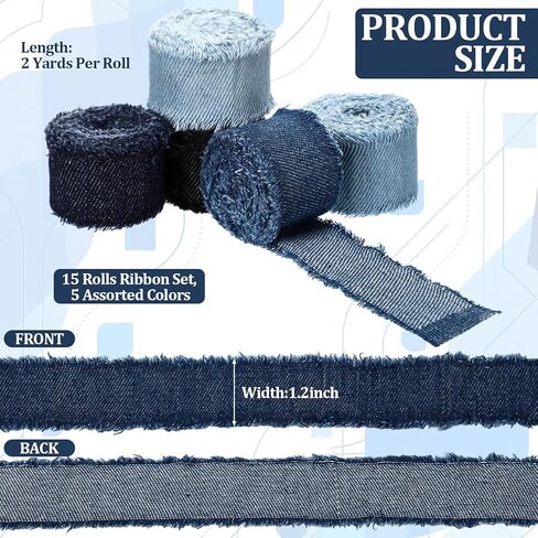 15 Rolls Frayed Denim Ribbon Blue Jean Baby Shower Decorations Denim Party Decorations 1.18 Inch Wide 30 Yards Total for DIY Crafts Wreath Wedding Invitations Gift Wrapping Home Decor in Saudi Arabia