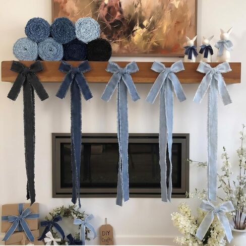 15 Rolls Frayed Denim Ribbon Blue Jean Baby Shower Decorations Denim Party Decorations 1.18 Inch Wide 30 Yards Total for DIY Crafts Wreath Wedding Invitations Gift Wrapping Home Decor in Saudi Arabia