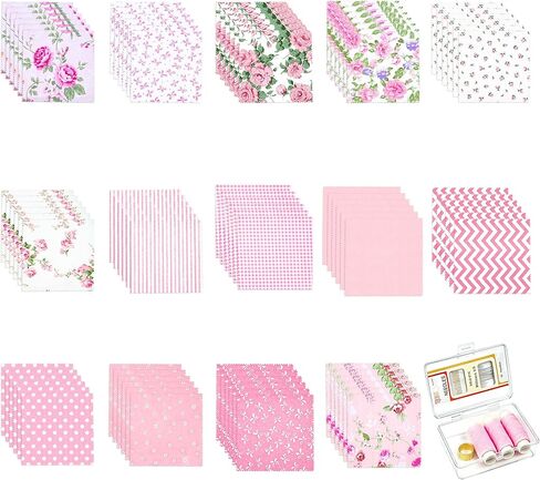 84 Pcs Charm Packs for Quilting 5 x 5-Inch Squares Precut Pink Fabric, Floral Cotton Fabric for Sewing DIY Crafts Patchwork with Needle and Thread Box in Saudi Arabia