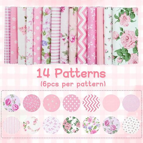 84 Pcs Charm Packs for Quilting 5 x 5-Inch Squares Precut Pink Fabric, Floral Cotton Fabric for Sewing DIY Crafts Patchwork with Needle and Thread Box in Saudi Arabia