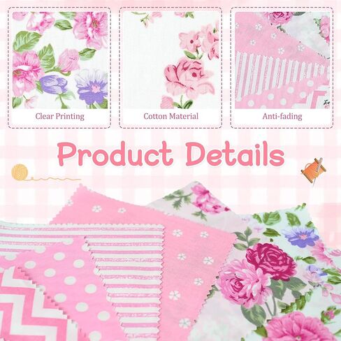 84 Pcs Charm Packs for Quilting 5 x 5-Inch Squares Precut Pink Fabric, Floral Cotton Fabric for Sewing DIY Crafts Patchwork with Needle and Thread Box in Saudi Arabia