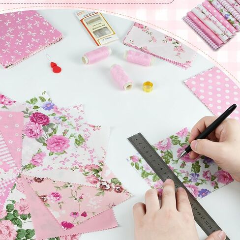 84 Pcs Charm Packs for Quilting 5 x 5-Inch Squares Precut Pink Fabric, Floral Cotton Fabric for Sewing DIY Crafts Patchwork with Needle and Thread Box in Saudi Arabia