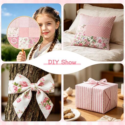 84 Pcs Charm Packs for Quilting 5 x 5-Inch Squares Precut Pink Fabric, Floral Cotton Fabric for Sewing DIY Crafts Patchwork with Needle and Thread Box in Saudi Arabia