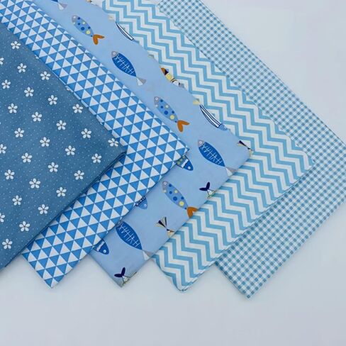 5pcs Assorted Pattern Cotton Fabric Bundles,Precut Quilting Fabric Squares,Printed Craft Fabric for DIY Sewing,Patchwork,Scrapbooking,and Home Decor,Blue,9.84 * 9.84inches in Kuwait