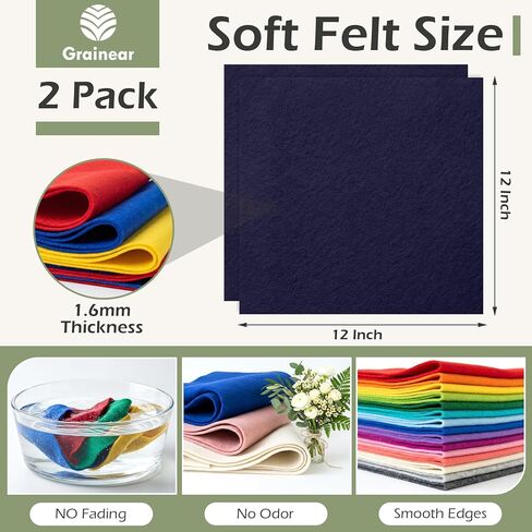 Navy Blue Soft Felt Sheets for Crafts – 12 x 12 Inch, 1.6mm Thick, 2 Pack Premium Felt Fabric for Sewing, Handmade Crafts, DIY Projects, School & Home Art Supplies in Saudi Arabia