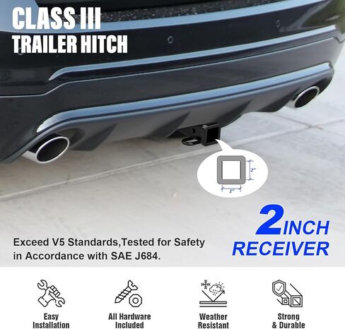 وصلة وصلة المقطورة، مستقبل وصلة قطر 2 بوصة مع غطاء وصلة من الفئة 3 متوافق مع Ford Edge 2007-2014 ومتوافق مع Lincoln MKX 2007-2015 in Kuwait