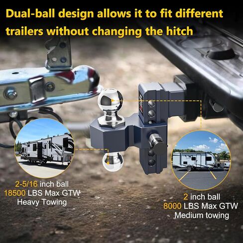Adjustable Trailer Hitch, Drop Hitch for 2.5 Inch Receiver, 6 inch Aluminum Truck Hitch, 2 and 2-5/16 inch Balls, 18,500 LBS GTW, Tow Hitches with Two Anti-Theft Locks in Saudi Arabia