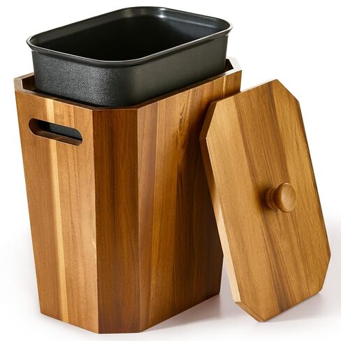 BLUEWEST 2.6 Gallons Acacia Wooden Bathroom Trash Can with Lid & PP Liner – Small Wastebasket with Handle, Decorative Wood Bin for Bedroom, Office or Under Counter Use in Saudi Arabia