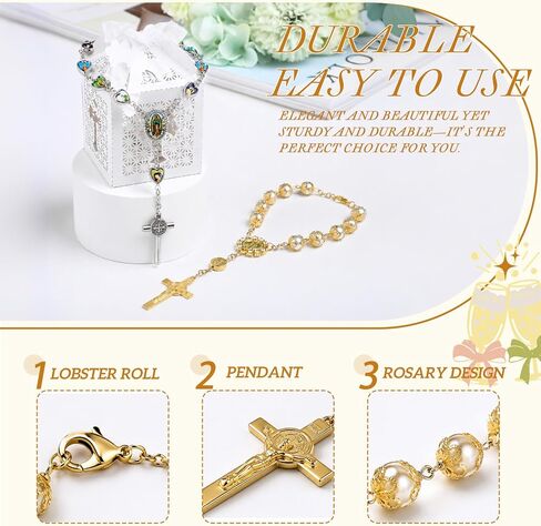 MOTEERLLU 2PCS Car Rosary Steering Wheel Charm with Madonna Medallion, Mini Rosary Cross for Car Mirror Hanging Accessories, Gifts for Women Believers on Catholic Baptism New Car in Saudi Arabia