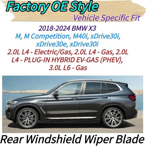 شفرة ممسحة خلفية وذراع بديلة لسيارة BMW X3 G01 M M40i sDrive30i xDrive30e xDrive30i 2018-2024 2023 2022 2021 2020 2019 - مجموعة شفرات ممسحة الزجاج الأمامي الخلفية لجميع المواسم in Kuwait