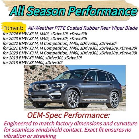 شفرة ممسحة خلفية وذراع بديلة لسيارة BMW X3 G01 M M40i sDrive30i xDrive30e xDrive30i 2018-2024 2023 2022 2021 2020 2019 - مجموعة شفرات ممسحة الزجاج الأمامي الخلفية لجميع المواسم in Kuwait