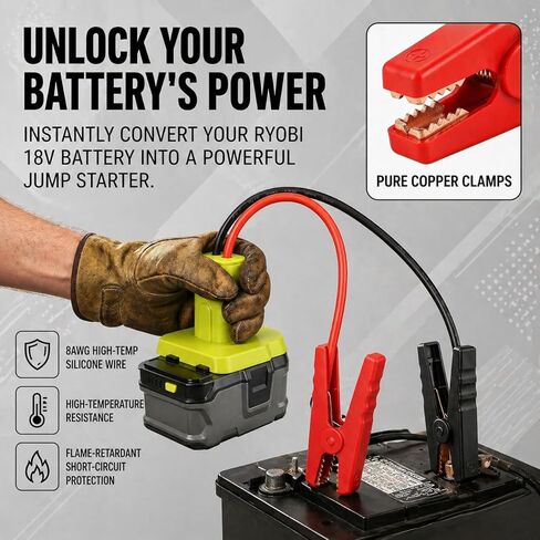 8AWG Jumper Cables Adapter for Ryobi 18V Battery, 2FT Portable Car Jump Starter Booster Cables for 12V Vehicles, Truck, SUV, Lawn Mower (Battery Not Included) in Saudi Arabia
