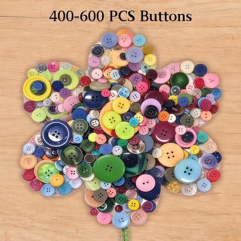 400+ PCS Colorful Assorted Buttons Round 2 and 4 Holes Buttons for Crafts for Coat Replacement Creative Upcycling Collage Art Bag Sewing Holiday Card Decor Wall Art Easter Egg Ornament in Saudi Arabia