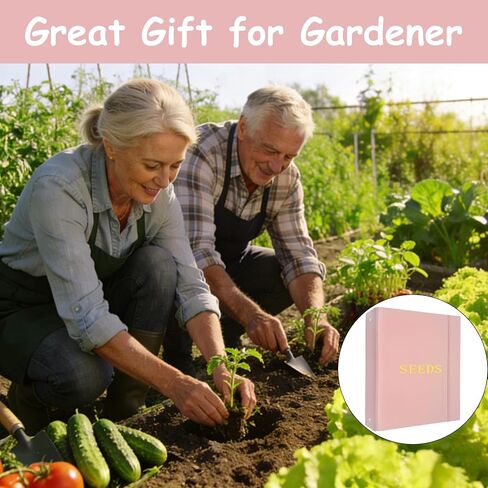 Seed Storage Organizer Binder,3 Ring Seed Packet Organizer with 100 Pockets(25 Pack Clear Sheet Protectors), Garden Seed Holder Book for Envelopes, Seed Saving Keeper, Pink in Saudi Arabia