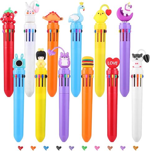 BESARME 12 Pcs Fun Pens for Kids, 10-in-1 Cute Pen Multicolor Ballpoint Pen Bulk End of Year Gifts for Students Prize Gifts for Class Party Favors for Birthday Goodie Bags Stuffers in Kuwait