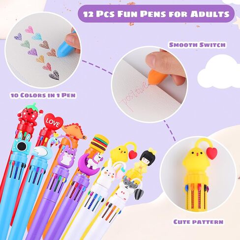 BESARME 12 Pcs Fun Pens for Kids, 10-in-1 Cute Pen Multicolor Ballpoint Pen Bulk End of Year Gifts for Students Prize Gifts for Class Party Favors for Birthday Goodie Bags Stuffers in Kuwait