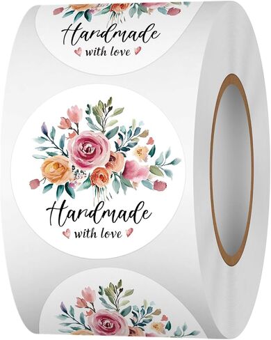 Floral Handmade with Love Stickers Roll, 1.5 inch 500 PCS Flower Homemade with Love Stickers for Handmade Baked Goods, Crafts, Gifts Package, Small Business in Saudi Arabia