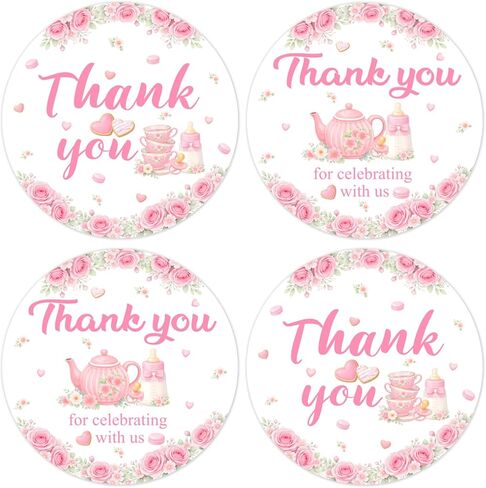 YO PERREO SOLA A Baby is Brewing Thank You Stickers, Pink Tea Party Baby Shower Favor Stickers, Round Floral Tea Party Labels for Baby Shower Treat Bags Envelopes Gift Wrap Dessert Table Decorations in Kuwait