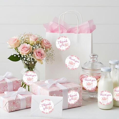 YO PERREO SOLA A Baby is Brewing Thank You Stickers, Pink Tea Party Baby Shower Favor Stickers, Round Floral Tea Party Labels for Baby Shower Treat Bags Envelopes Gift Wrap Dessert Table Decorations in Kuwait