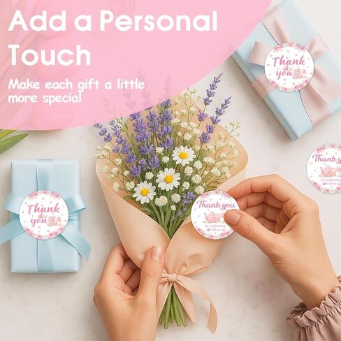 YO PERREO SOLA A Baby is Brewing Thank You Stickers, Pink Tea Party Baby Shower Favor Stickers, Round Floral Tea Party Labels for Baby Shower Treat Bags Envelopes Gift Wrap Dessert Table Decorations in Kuwait