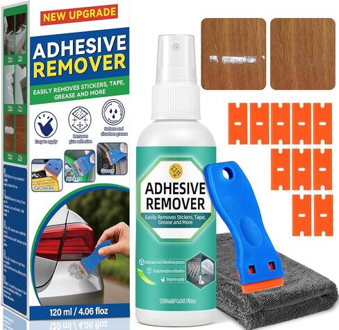 Adhesive Remover, 4.06 fl oz Sticker Remover Spray with Scraper and Towel, Glue Remover for Cars, Windows, Floors, Quickly Removes Any Stickers, Glue, Labels and Tape Residue (Spray) in Saudi Arabia