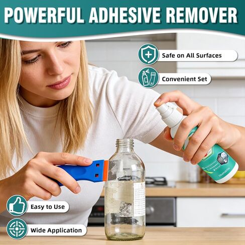 Adhesive Remover, 4.06 fl oz Sticker Remover Spray with Scraper and Towel, Glue Remover for Cars, Windows, Floors, Quickly Removes Any Stickers, Glue, Labels and Tape Residue (Spray) in Saudi Arabia