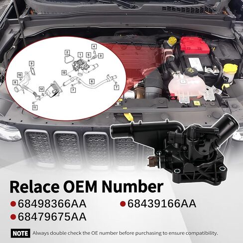 Engine Coolant Thermostat Fit For Fiat 500X Tipo 2019-2023 Fit For Jeep Renegade Compass 2018-2023 Fit For Dodge Hornet 2023-2025 Thermostat Assembly Replace For 68498366AA 68439166AA in Saudi Arabia