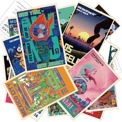 EIHFHIE 2026 World Cup Postcards Pack - World Cup Decorations Merchandise - Host City Iconic Landmarks Postcards - 4 x 6 in, 32 Count, 16 Designs in Saudi Arabia