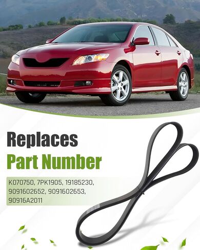 حزام محرك سيربنتين K070750 مناسب لسيارة Toyota Camry/Corolla/Matrix/RAV4/Scion XB، مناسب لـ GM Pontiac Vibe 2009-2010، رقم الجزء البديل 7PK1905، 19185230، 9091602652 in Kuwait
