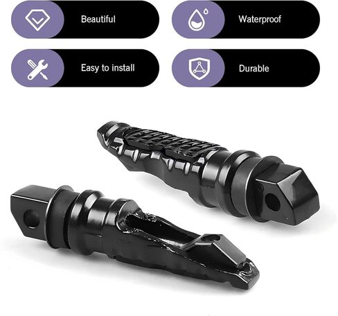 2 PCS Motorcycle Footpegs, Anti-slip Support Rear Foot Pedal with Grooves Texture, Rustproof Anti-bending Passenger Foot Rest Kit, Universal Modified Accessory for Most Motorcycles (Black) in Saudi Arabia