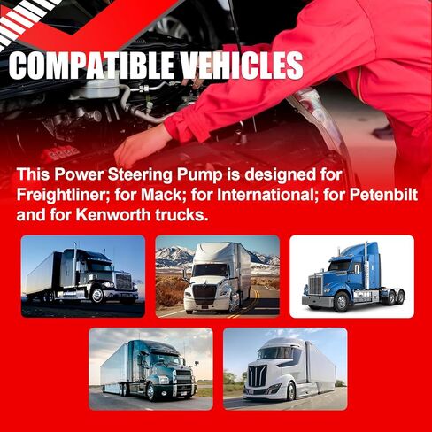 مضخة التوجيه SMMS PEV221615L101 لـ Freightliner for International لشاحنات Kenworth تحل محل OE EV221615L101 221615L101 SP33102 WA920301023 465TRW29 465TRW03 دوران المضخة: يسار، جديد in Kuwait