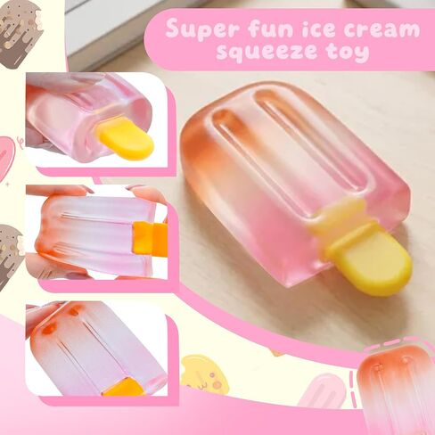 Ice Cream Squishy Toy, Summer Sensory Stress Relief Squeeze Squishy, Soft Anxiety Relief Sensory Toys for Kids Adults, Safe Durable Desk Decor, for Birthday Christmas in Saudi Arabia