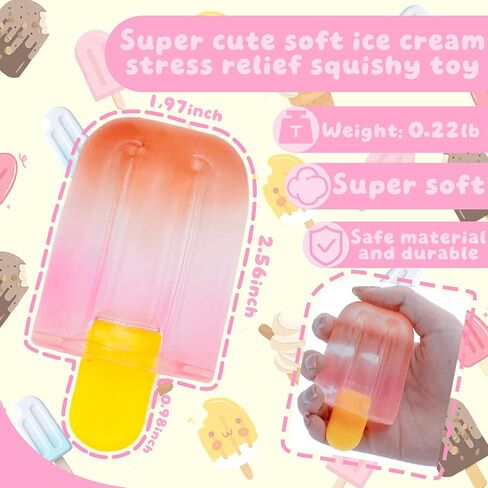 Ice Cream Squishy Toy, Summer Sensory Stress Relief Squeeze Squishy, Soft Anxiety Relief Sensory Toys for Kids Adults, Safe Durable Desk Decor, for Birthday Christmas in Saudi Arabia