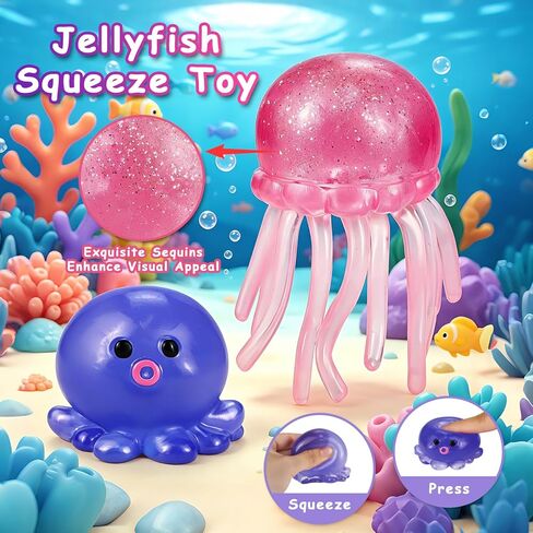 2 PCS Octopus Squishy Toys, Stress Relief Squeeze Balls, Sensory Fidget Toys for Kids 4-8, Party Favors for Desk, Office & Gifts in Saudi Arabia