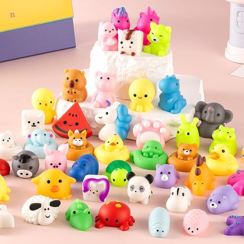 50 Pcs Mochi Squishies Toys with Plastic Tub, Kawaii Animal Stress Relief Toys, Mini Sensory Toys for Kids Party Favors, Goodie Bag Fillers, Classroom Rewards, Treasure Box Toys, Easter Egg Fillers in Saudi Arabia