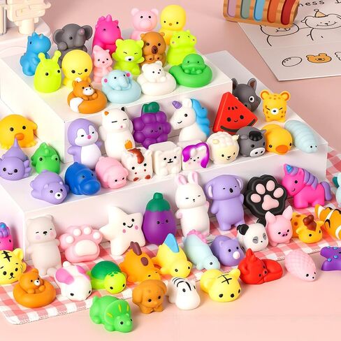 50 Pcs Mochi Squishies Toys with Plastic Tub, Kawaii Animal Stress Relief Toys, Mini Sensory Toys for Kids Party Favors, Goodie Bag Fillers, Classroom Rewards, Treasure Box Toys, Easter Egg Fillers in Saudi Arabia