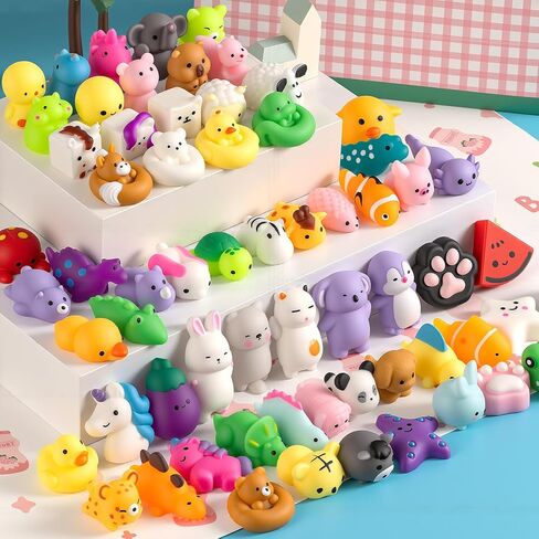 50 Pcs Mochi Squishies Toys with Plastic Tub, Kawaii Animal Stress Relief Toys, Mini Sensory Toys for Kids Party Favors, Goodie Bag Fillers, Classroom Rewards, Treasure Box Toys, Easter Egg Fillers in Saudi Arabia