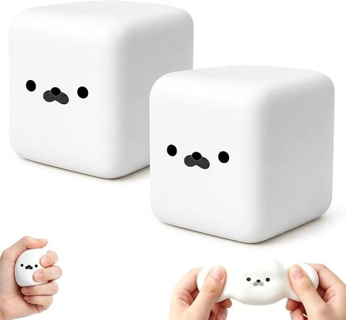 2PCS Tofu Seal Squishy, White Cube Stress Toy, Soft Moldable Dough Fidget Block with Slow Rise Texture, Cute Seal Face Shaped for Adult Use in Offices and Homes in Saudi Arabia