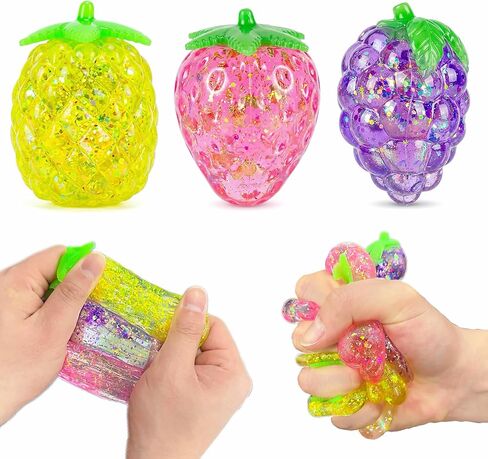 3 Pack Sugar Squishy Balls Stress Toys, Soft Fruit Stress Squish Balls, Sensory Fidget Squishy Toys Set for Kids, Boys & Girls, Party Favors & Goodie Bag Stuffers (Pineapple, Grape & Strawberry ) in Saudi Arabia