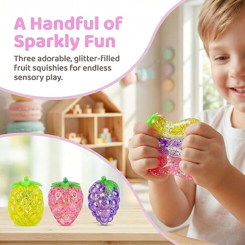 3 Pack Sugar Squishy Balls Stress Toys, Soft Fruit Stress Squish Balls, Sensory Fidget Squishy Toys Set for Kids, Boys & Girls, Party Favors & Goodie Bag Stuffers (Pineapple, Grape & Strawberry ) in Saudi Arabia