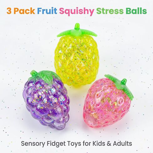 3 Pack Sugar Squishy Balls Stress Toys, Soft Fruit Stress Squish Balls, Sensory Fidget Squishy Toys Set for Kids, Boys & Girls, Party Favors & Goodie Bag Stuffers (Pineapple, Grape & Strawberry ) in Saudi Arabia