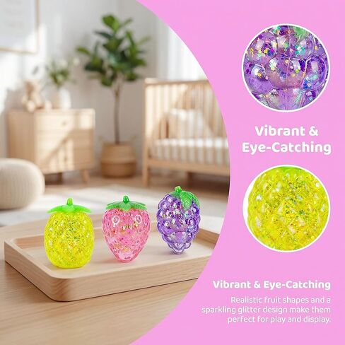 3 Pack Sugar Squishy Balls Stress Toys, Soft Fruit Stress Squish Balls, Sensory Fidget Squishy Toys Set for Kids, Boys & Girls, Party Favors & Goodie Bag Stuffers (Pineapple, Grape & Strawberry ) in Saudi Arabia