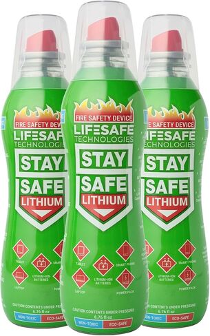 StaySafe Lithium Fire Extinguishing Spray By LifeSafe Technologies | Patented Non-Toxic Fluid Suppresses Fires Caused By Lithium-Ion Batteries in Phones, Laptops, Power Banks and Other Electronics in Kuwait