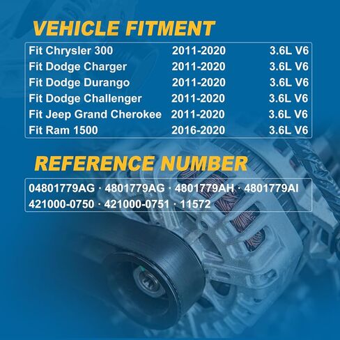 160A Alternator Compatible with Chrysler 300 Dodge Charger Challenger Durango Jeep Grand Cherokee 3.6L V6 2011-2020, RAM 1500 2016-2020, Replace 4801779AI 4801779AH 4801779AG in Saudi Arabia