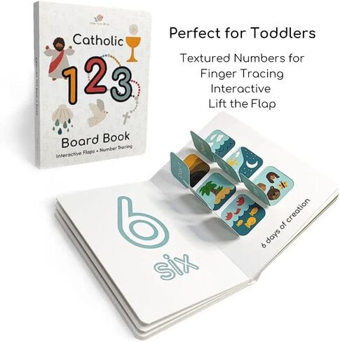 Catholic 123 Board Book – Interactive Catholic Counting Book for Toddlers with Lift-the-Flap & Textured Tracing – Faith-Based Number Learning – Ideal Gift for Baptism & Catholic Baby in Saudi Arabia