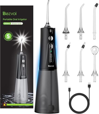 Water Flosser Teeth Pick: 5 Modes Cordless Water Dental Floss 300ML Portable Rechargeable IPX7 Waterproof Electric Water Flossing Cleaning Picks with 6 Jet Tips Oral Irrigator Cleaner, White in Saudi Arabia