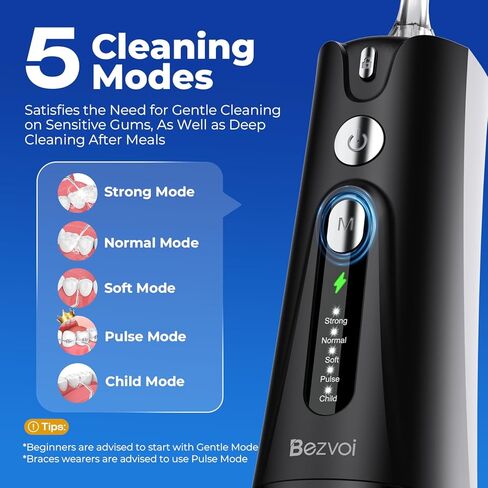 Water Flosser Teeth Pick: 5 Modes Cordless Water Dental Floss 300ML Portable Rechargeable IPX7 Waterproof Electric Water Flossing Cleaning Picks with 6 Jet Tips Oral Irrigator Cleaner, White in Saudi Arabia