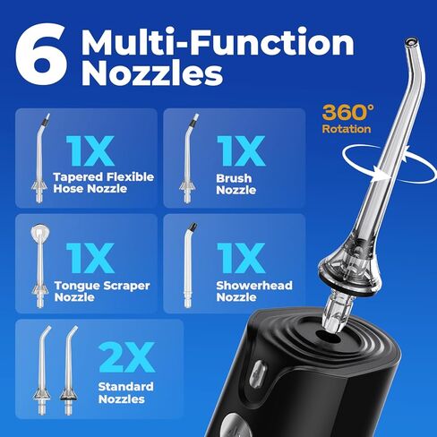 Water Flosser Teeth Pick: 5 Modes Cordless Water Dental Floss 300ML Portable Rechargeable IPX7 Waterproof Electric Water Flossing Cleaning Picks with 6 Jet Tips Oral Irrigator Cleaner, White in Saudi Arabia