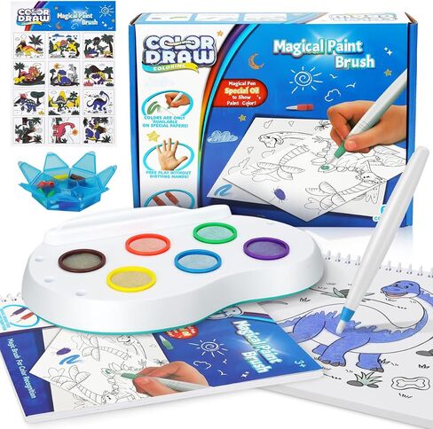 Mess Free Painting Kit for Kids, Dinosaur Magic Paint Brush with 27-Page Coloring Book, 6 Colors Dual Tips No Color Mixing No Stain, Non-Toxic Child-Safe Art Craft Gift for Boys Girls Ages 3+ in Saudi Arabia